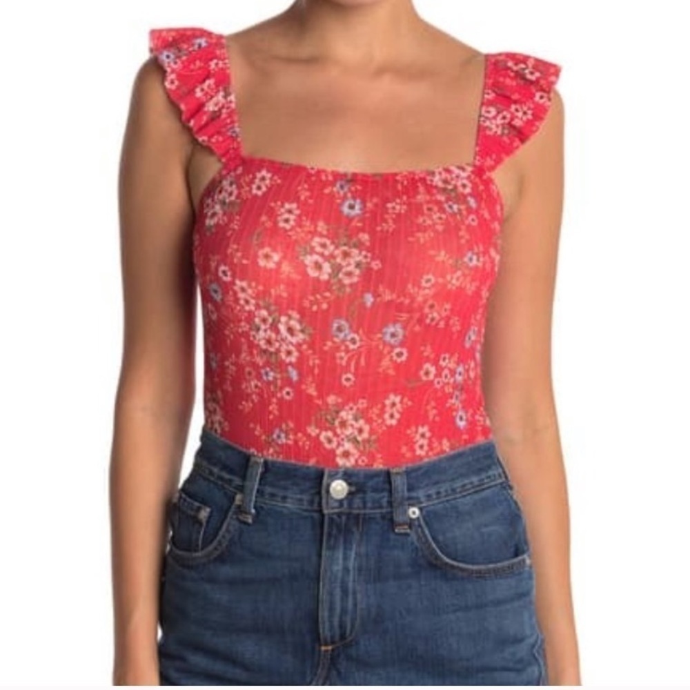 Socialite Flutter Red Floral Tank Top Bodysuit